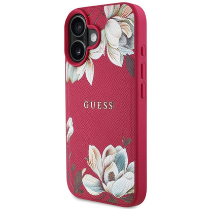 MagSafe Hülle für Apple iPhone 16, Guess, Grained Flowers, Fuchsia