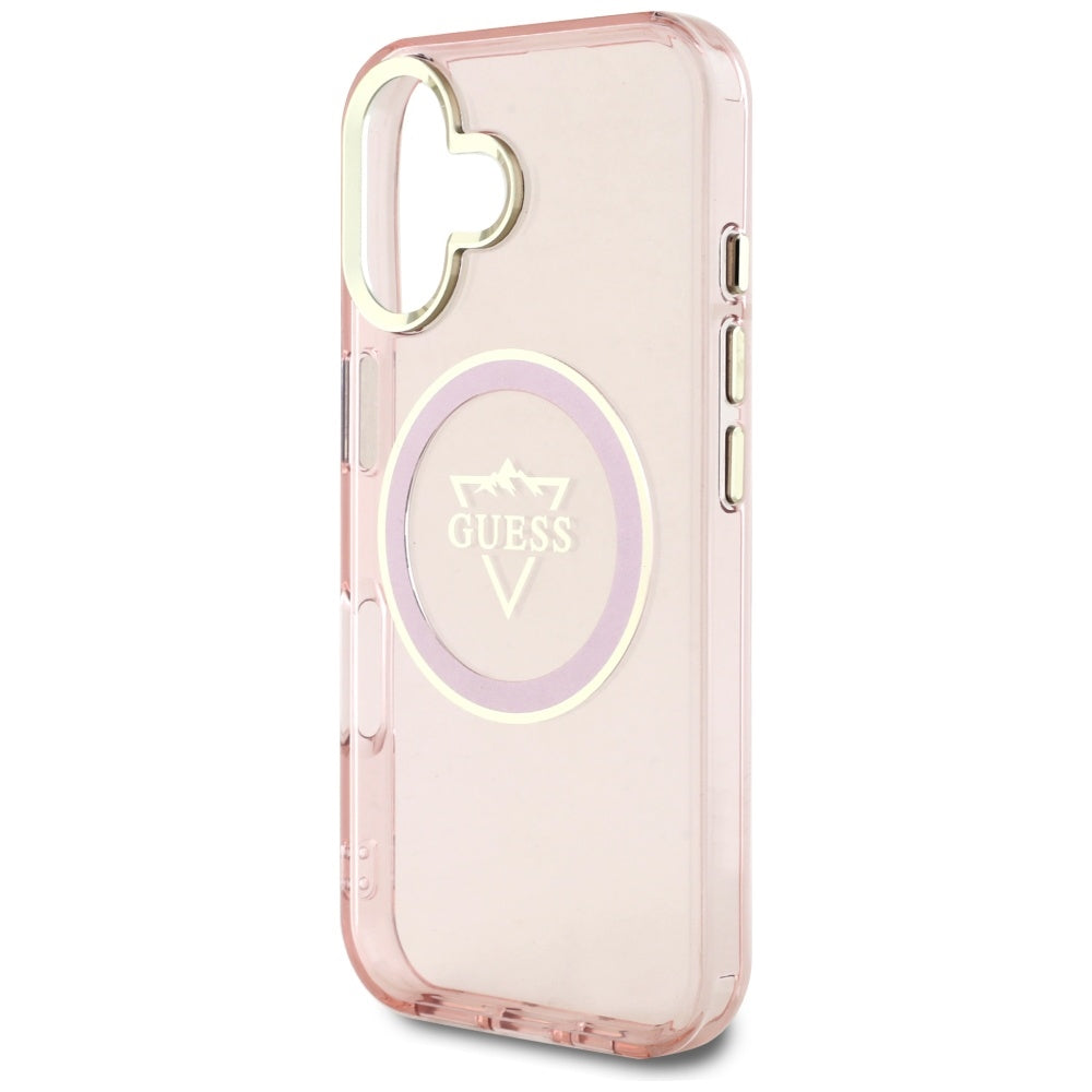 MagSafe Case for Apple iPhone 16, Guess, IML Metal Mountain Logo, Pink