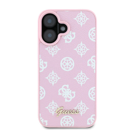 MagSafe Case for Apple iPhone 16, Guess, Peony Script, Pink