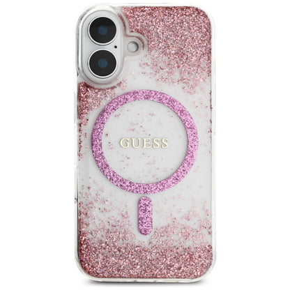 MagSafe Hülle für Apple iPhone 16, Guess, Resin Bottom Glitter, Rosa