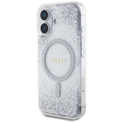 MagSafe Hülle für Apple iPhone 16, Guess, Resin Gradient Glitter, Silber