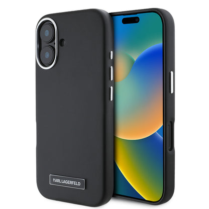 MagSafe Hülle für Apple iPhone 16, Karl Lagerfeld, FW Metal Plate, Schwarz