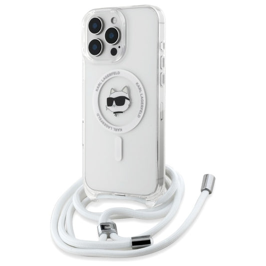 MagSafe Hülle für Apple iPhone 16, Karl Lagerfeld, IML Crossbody Choupette's Head mit Trageriemen, Transparent