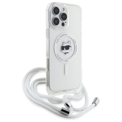 MagSafe Hülle für Apple iPhone 16, Karl Lagerfeld, IML Crossbody Choupette's Head mit Trageriemen, Transparent