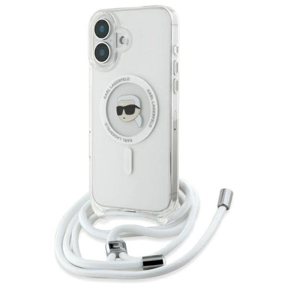 MagSafe Hülle für Apple iPhone 16, Karl Lagerfeld, IML Crossbody Karl's Head, Transparent