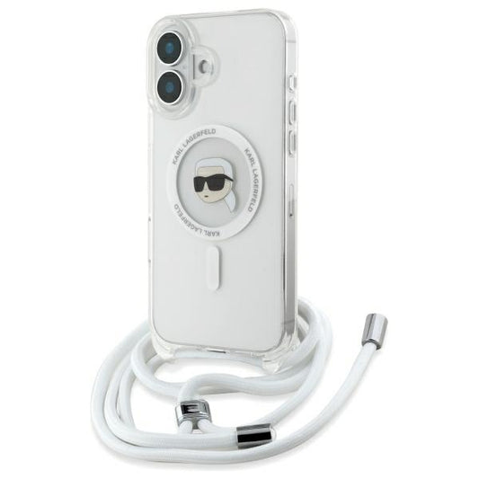 MagSafe Hülle für Apple iPhone 16, Karl Lagerfeld, IML Crossbody Karl's Head, Transparent