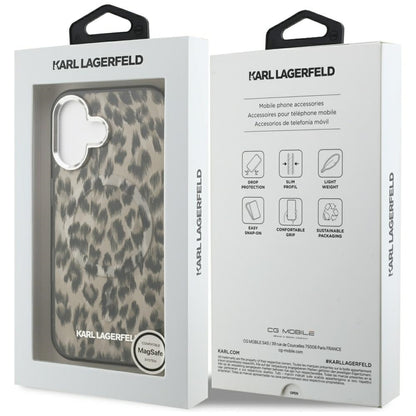 MagSafe Hülle für Apple iPhone 16, Karl Lagerfeld, IML Leopard Muster, Braun