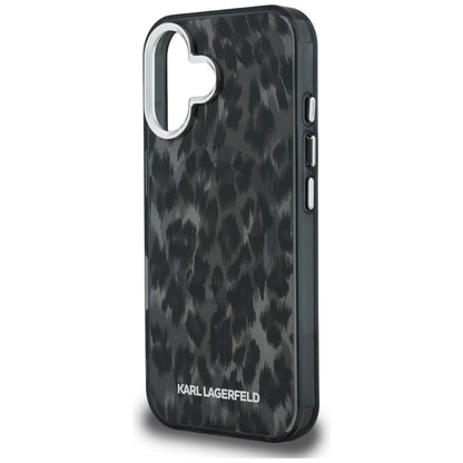MagSafe Case for Apple iPhone 16, Karl Lagerfeld, IML Leopard Pattern, Black
