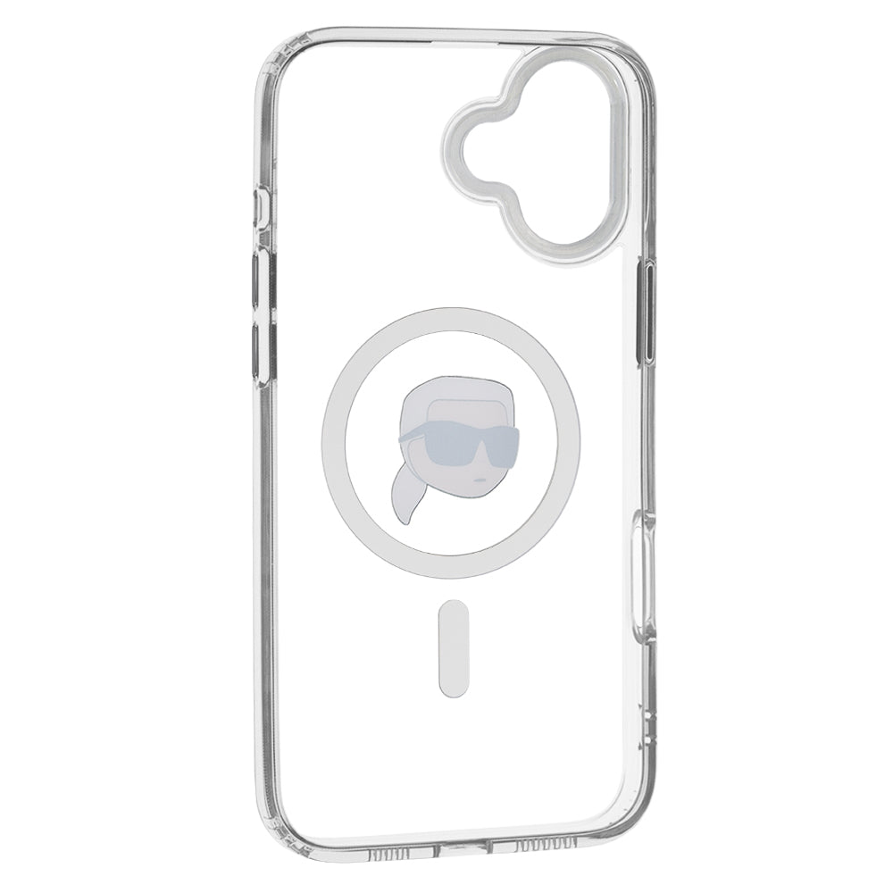 MagSafe Hülle für Apple iPhone 16, Karl Lagerfeld, IML Metal Karl's Head, Weiß