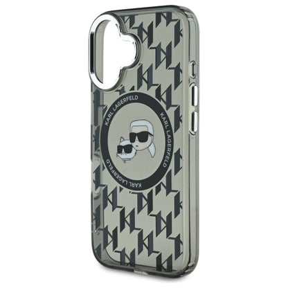 MagSafe Hülle für Apple iPhone 16, Karl Lagerfeld, IML Monogramm Karl & Choupette's Köpfe, Schwarz