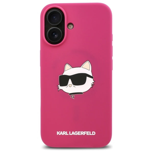 MagSafe Hülle für Apple iPhone 16, Karl Lagerfeld, Silikon Choupette's Head, Fuchsia