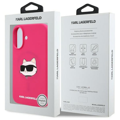 MagSafe Hülle für Apple iPhone 16, Karl Lagerfeld, Silikon Choupette's Head, Fuchsia