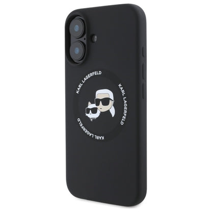 MagSafe Case for Apple iPhone 16, Karl Lagerfeld, Silicone Karl & Choupette's Heads, Black