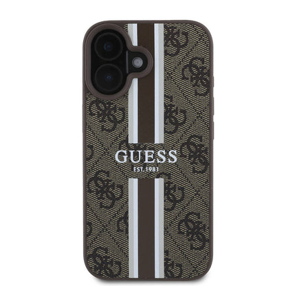 MagSafe Case for Apple iPhone 16 Plus, Guess, 4G Printed Stripes, Brown