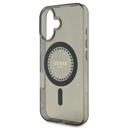 MagSafe Hülle für Apple iPhone 16 Plus, Guess, IML Rhinestone, Schwarz