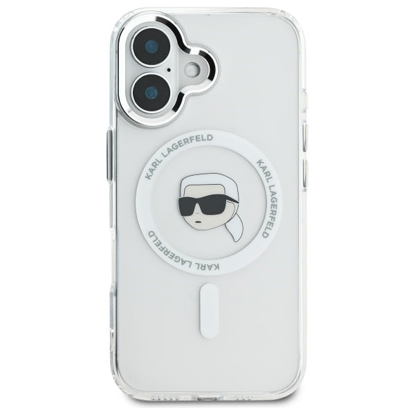 MagSafe Hülle für Apple iPhone 16 Plus, Karl Lagerfeld, IML Karl's Head, Weiß