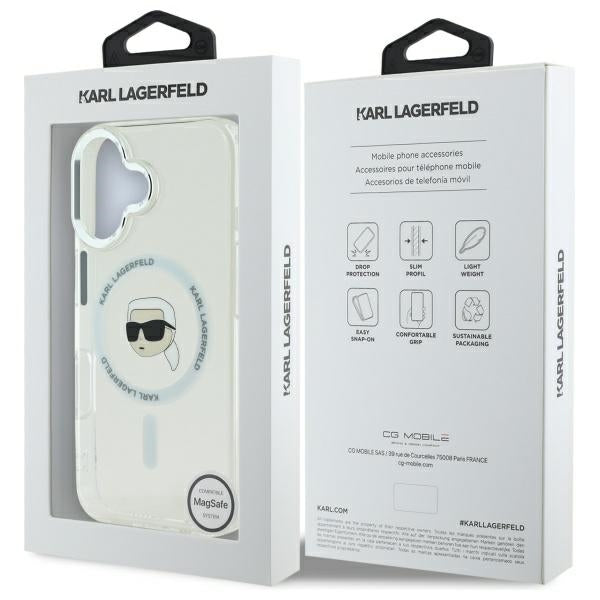 MagSafe Hülle für Apple iPhone 16 Plus, Karl Lagerfeld, IML Karl's Head, Weiß