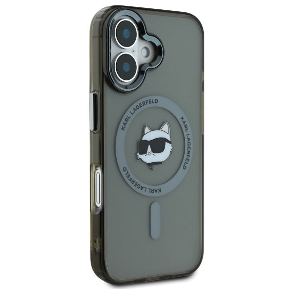 MagSafe Hülle für Apple iPhone 16 Plus, Karl Lagerfeld, IML Metal Choupette's Head, Schwarz