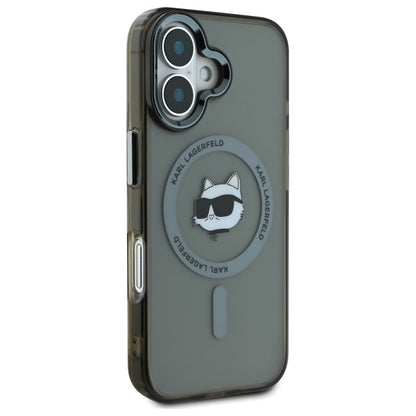 MagSafe Hülle für Apple iPhone 16 Plus, Karl Lagerfeld, IML Metal Choupette's Head, Schwarz