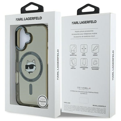 MagSafe Hülle für Apple iPhone 16 Plus, Karl Lagerfeld, IML Metal Choupette's Head, Schwarz