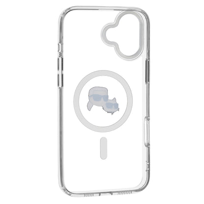 MagSafe Hülle für Apple iPhone 16 Plus, Karl Lagerfeld, IML Metal Karl & Choupette's Heads, Weiß.