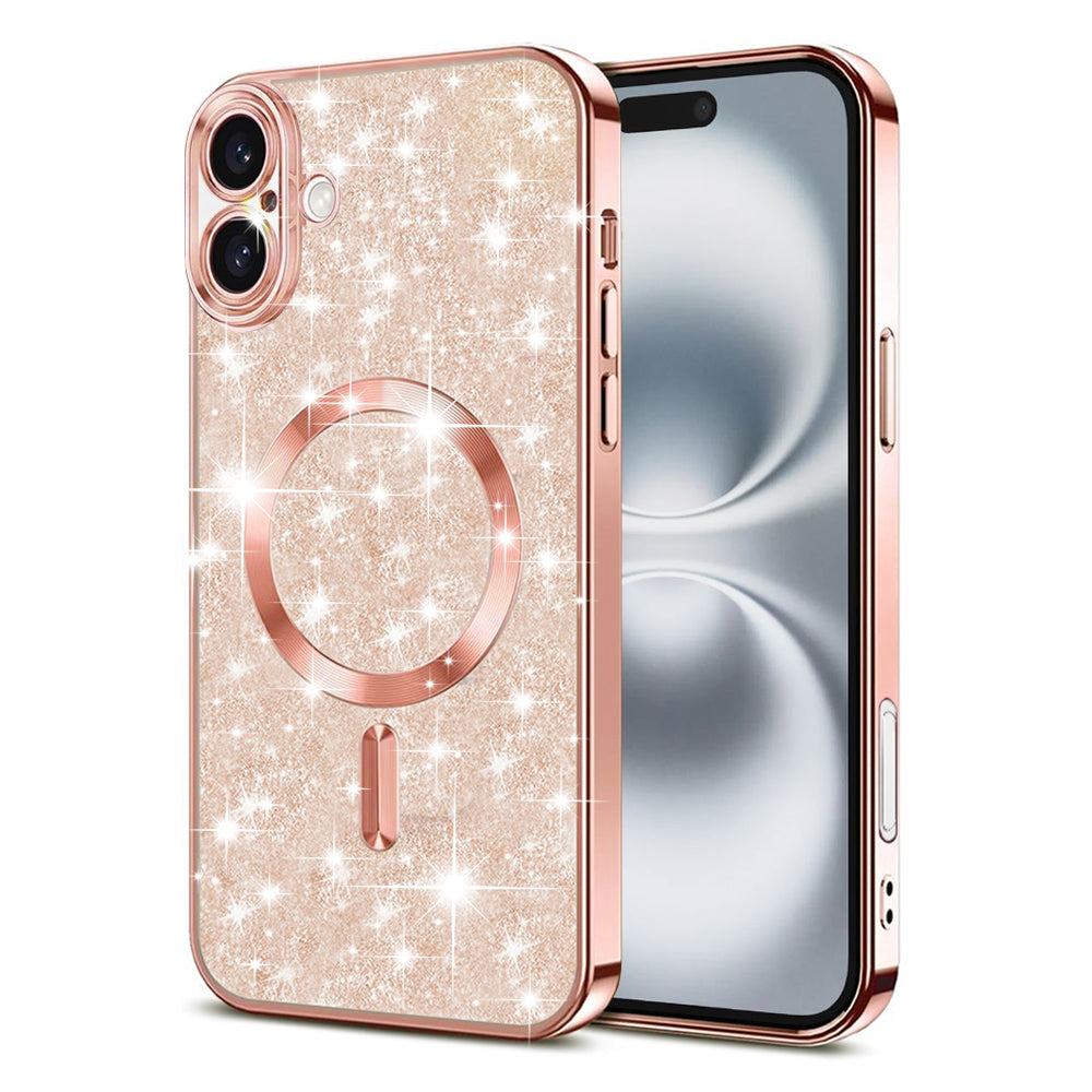 MagSafe-Hülle für Apple iPhone 16 Plus, Techsuit, Luxury Glitter, Roségold