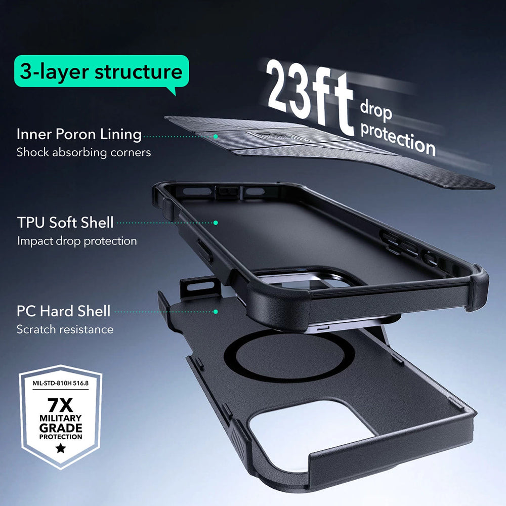 MagSafe Hülle für Apple iPhone 16 Pro, ESR, Cyber Armor Kickstand, Grau