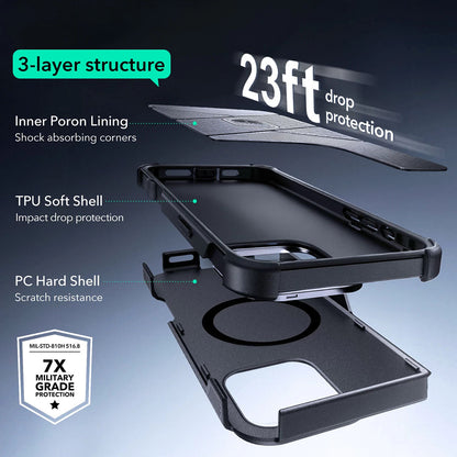 MagSafe Hülle für Apple iPhone 16 Pro, ESR, Cyber Armor Kickstand, Schwarz