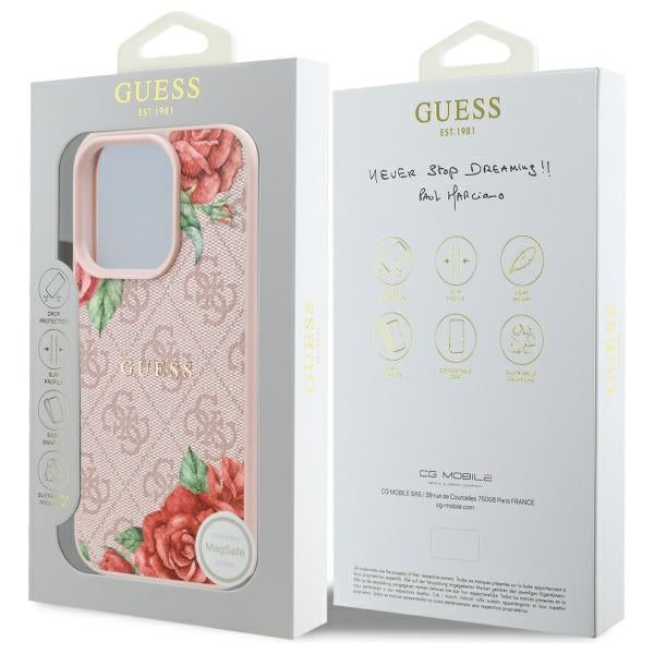 MagSafe Case for Apple iPhone 16 Pro, Guess, 4G Flowers Print, Pink