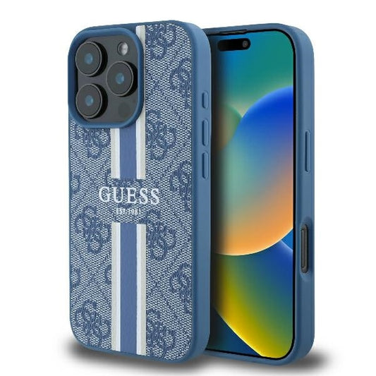 MagSafe Case for Apple iPhone 16 Pro, Guess, 4G Printed Stripes, Blue
