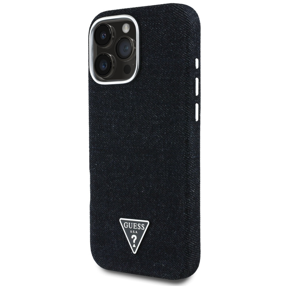 MagSafe Case for Apple iPhone 16 Pro, Guess, Denim Triangle Logo, Black