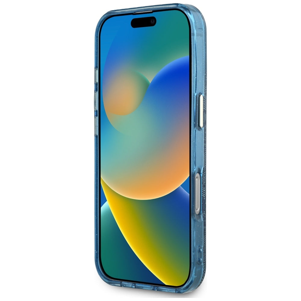 MagSafe Hülle für Apple iPhone 16 Pro, Guess, IML Glitter 4G Circle Triangle, Blau