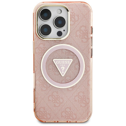 MagSafe Hülle für Apple iPhone 16 Pro, Guess, IML Glitter 4G Circle Triangle, Rosa