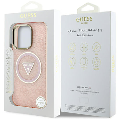 MagSafe Hülle für Apple iPhone 16 Pro, Guess, IML Glitter 4G Circle Triangle, Rosa