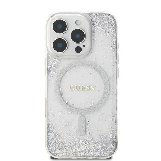 MagSafe Hülle für Apple iPhone 16 Pro, Guess, IML Glitter Gradient, Silber