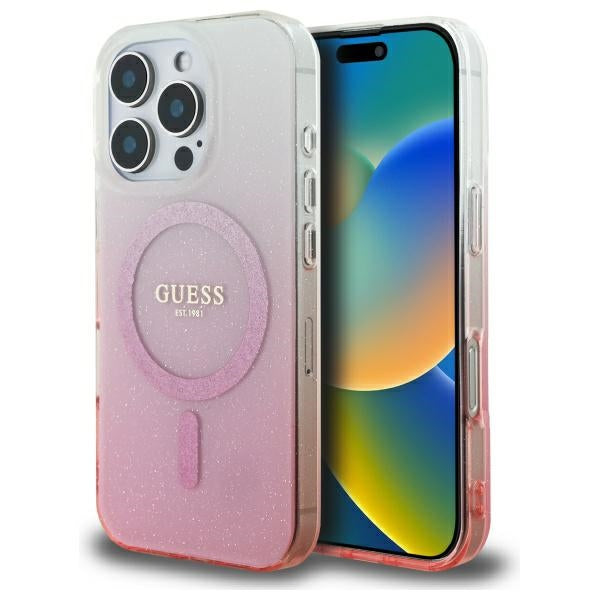 MagSafe Hülle für Apple iPhone 16 Pro, Guess, IML Glitter Gradient, Rosa