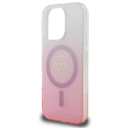 MagSafe Hülle für Apple iPhone 16 Pro, Guess, IML Glitter Gradient, Rosa