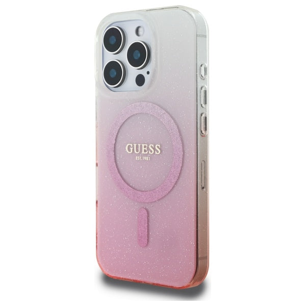 MagSafe Hülle für Apple iPhone 16 Pro, Guess, IML Glitter Gradient, Rosa