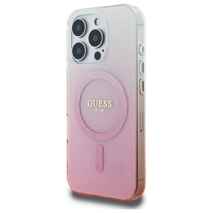 MagSafe Hülle für Apple iPhone 16 Pro, Guess, IML Glitter Gradient, Rosa