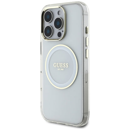 MagSafe Hülle für Apple iPhone 16 Pro, Guess, IML Metal Colored Circle, Weiß