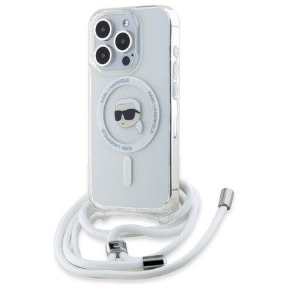 MagSafe Hülle für Apple iPhone 16 Pro, Karl Lagerfeld, IML Crossbody Karl's Head, Transparent