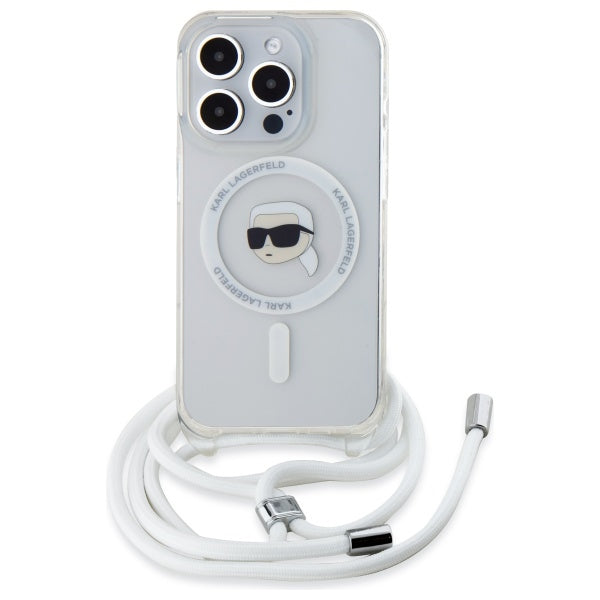 MagSafe Hülle für Apple iPhone 16 Pro, Karl Lagerfeld, IML Crossbody Karl's Head, Transparent