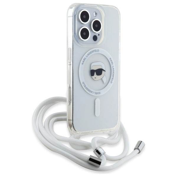 MagSafe Hülle für Apple iPhone 16 Pro, Karl Lagerfeld, IML Crossbody Karl's Head, Transparent