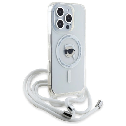 MagSafe Hülle für Apple iPhone 16 Pro, Karl Lagerfeld, IML Crossbody Karl's Head, Transparent
