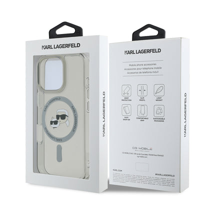 MagSafe Hülle für Apple iPhone 16 Pro, Karl Lagerfeld, IML Metal Karl & Choupette's Heads, Schwarz