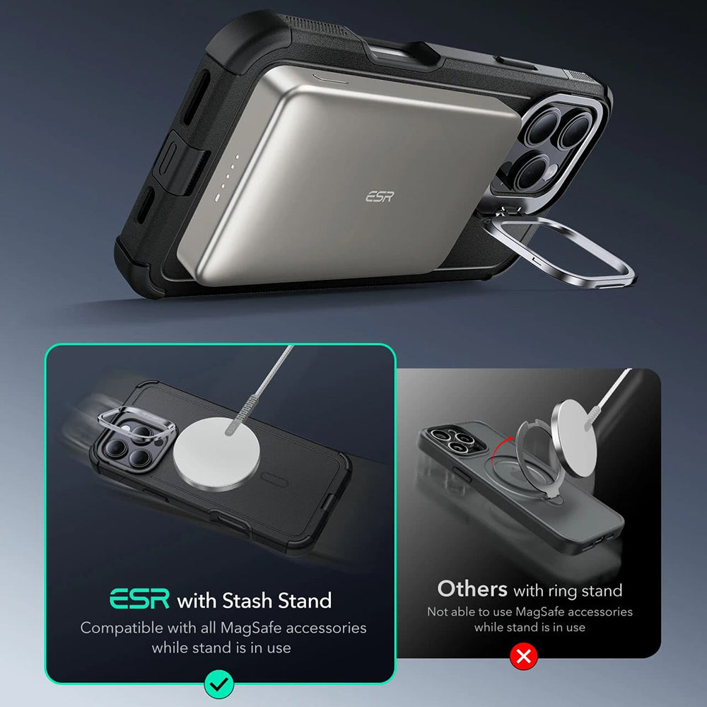 MagSafe-Hülle für Apple iPhone 16 Pro Max, ESR, Cyber Armor Kickstand, Schwarz