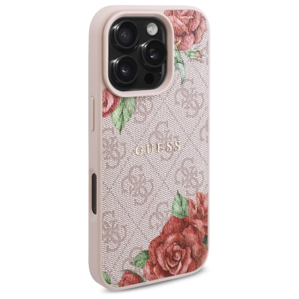 MagSafe Hülle für Apple iPhone 16 Pro Max, Guess, 4G Flowers Print, Rosa