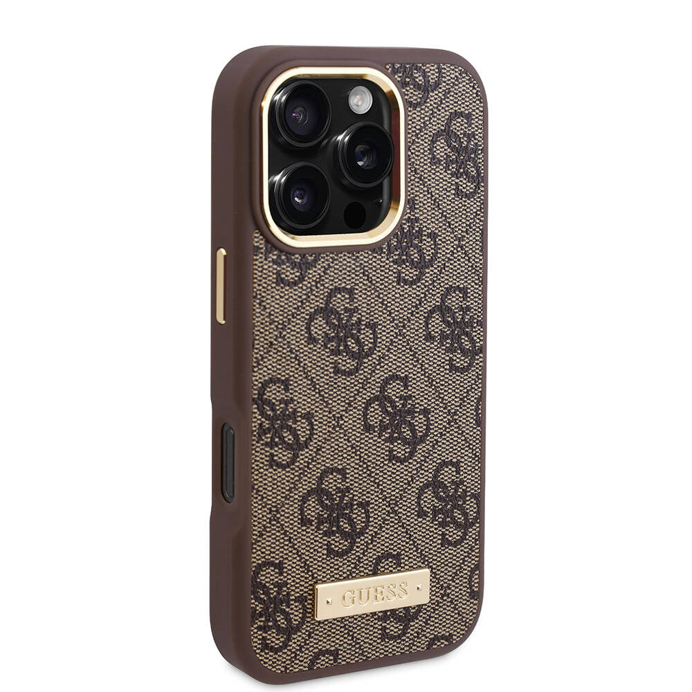 MagSafe Hülle für Apple iPhone 16 Pro Max, Guess, 4G Logo Plate, Schwarz