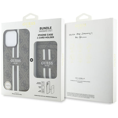 MagSafe Hülle für Apple iPhone 16 Pro Max, Guess, Cardslot 4G Stripes, Braun