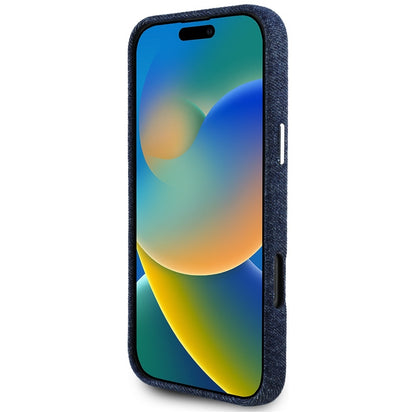 MagSafe Hülle für Apple iPhone 16 Pro Max, Guess, Denim Triangle Logo, Blau